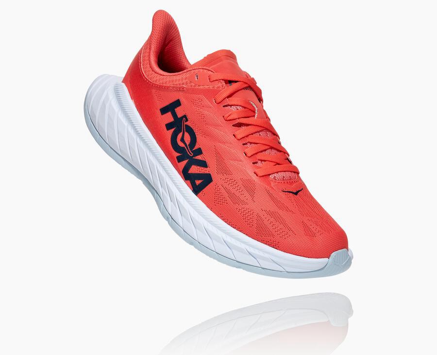 Hoka One One Carbon X 2 - Women Running Shoes - Red/White,Australia HFN-372148